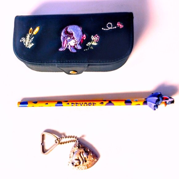 DISNEY (Winnie the Pooh) EEYORE Embroidered Glasses Case, Key Chain, Pencil SET - Picture 1 of 16